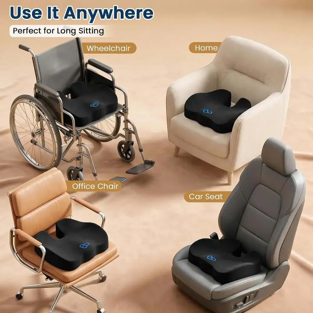 Memory Foam Seat Cushion for Office Chair Car Seat Black Ergonomic Support
